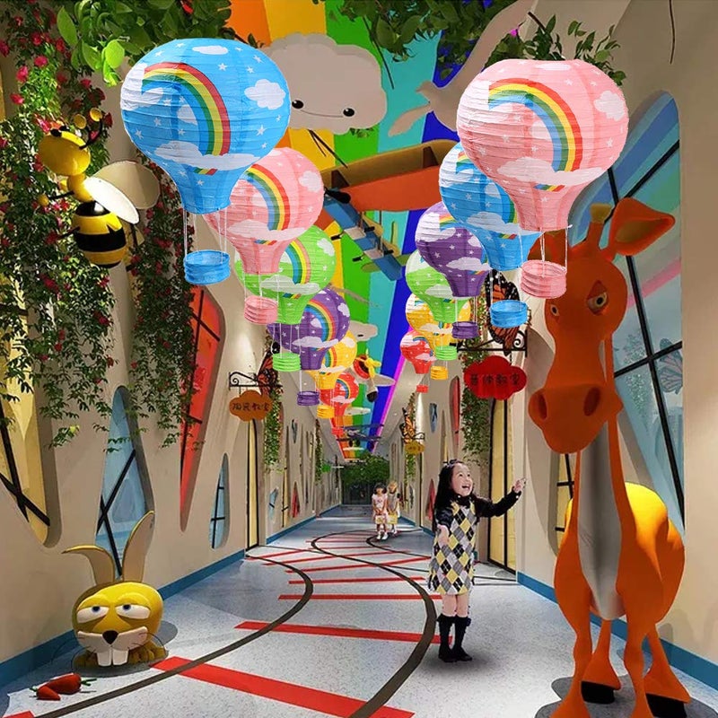 Zilue Hot Air Balloon Decorations Rainbow Paper Lanterns for Wedding Birthday Baby Showers Christmas Party Decoration Pack of 6 - Image 5